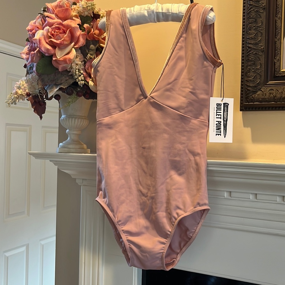 Bullet Pointe Velvet Trim Antique Rose x-small NWT leotard.